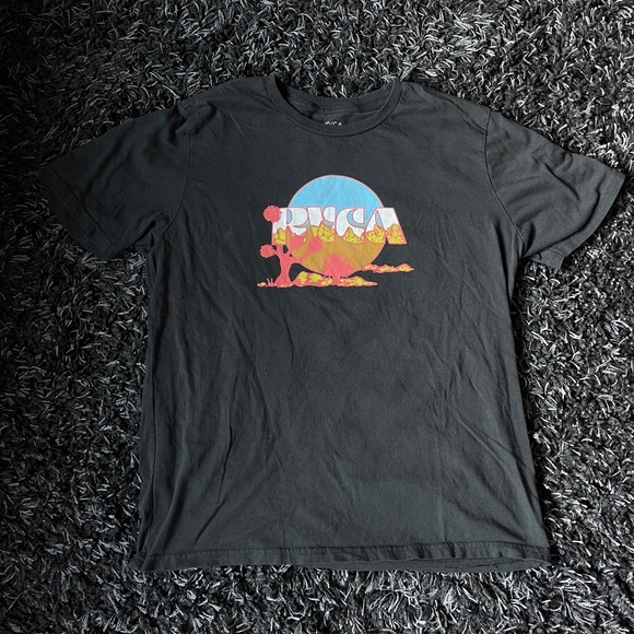 RVCA Men’s Jay Tree Short Sleeve Tee Shirt Size L Black Cotton Desert - Picture 1 of 3
